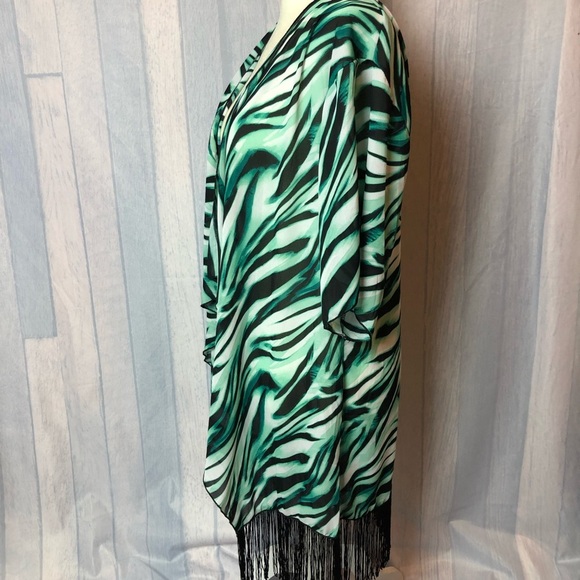 LULAROE Monroe Green Fringe Chiffon Sheer Cardigan - Picture 2 of 6